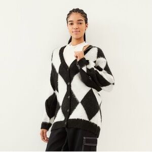 H&M argyle harlequin oversized button down cardigan XS